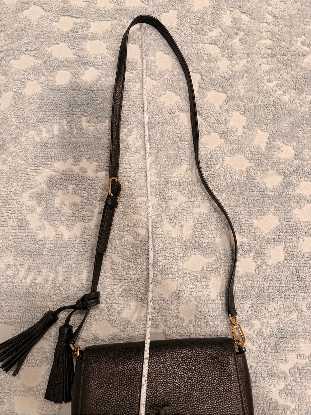 Tory Burch Black Pebbled Leather Crossbody with Tassels - Picture 11 of 12